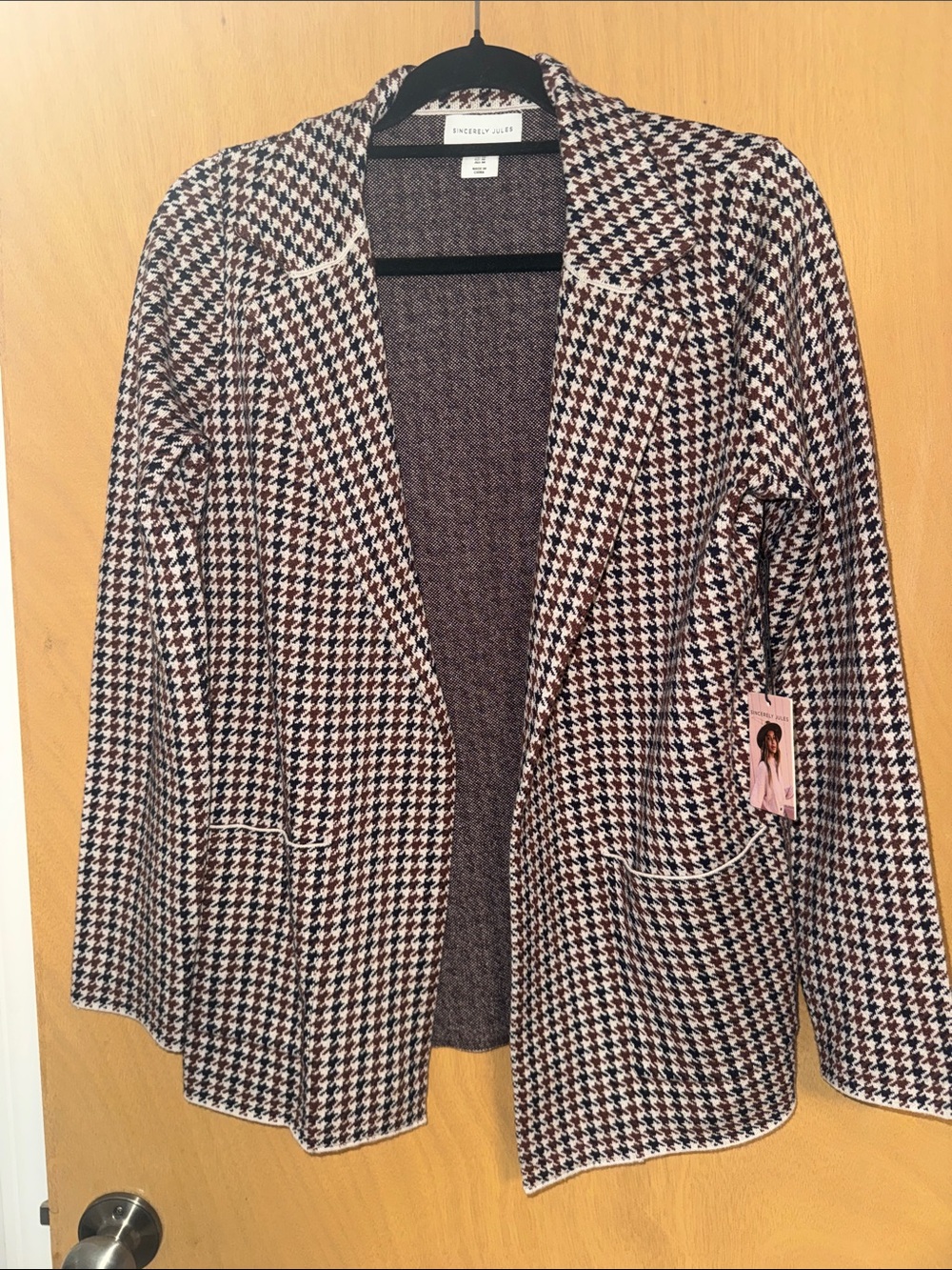 Sincerely Jules Houndstooth Open-Front Blazer Jacket